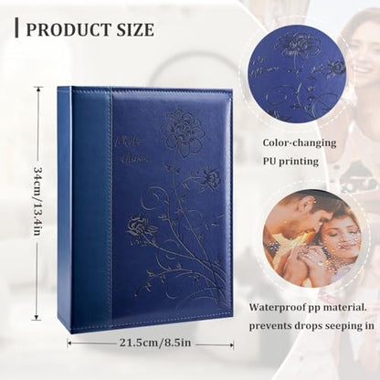Artmag Photo Album 4x6 300 Photos, Extra Large Capacity Leather Cover Wedding Family Photo Albums Holds 300 Horizontal 4x6 Photos(Blue) - color: Blue, size: 300 Pockets