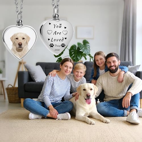 QYH Personalized Pet Ashes Necklace with Custom Photo and Engraving | Heart-Shaped Urn Pendant – Cremation Jewelry Keepsake for Dog and Cat Ashes, a Meaningful Memorial Gift for Pet Lovers - style: Cat Urn