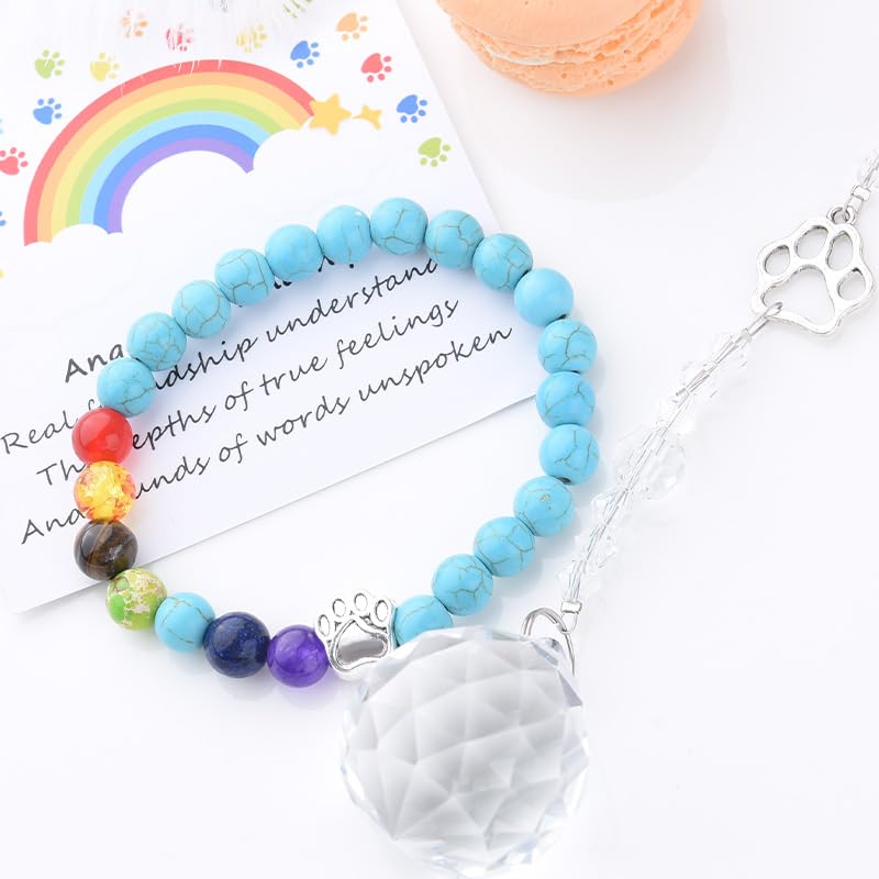 Sisadodo Rainbow Bridge Dog Memorial Gifts for Loss of Dogs Cats Rainbow Bridge Bracelet Keychains Paw Crystal Sun Catcher - color: crystal suncatcher bracelet and rainbow card
