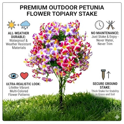 Real Touch Artificial Petunias,140 Premium Outdoor Faux Flowers - color: Pink & Purple