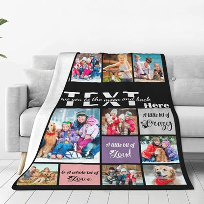 Birthday Gift for Mom Personalized 10 Pictures Throw Blanket Using Own Photos & Text Custom Soft Flannel Fleece Blanket for Adult Mom Grandma Family on Mother's Day Anniversary Christmas - color: Style 34