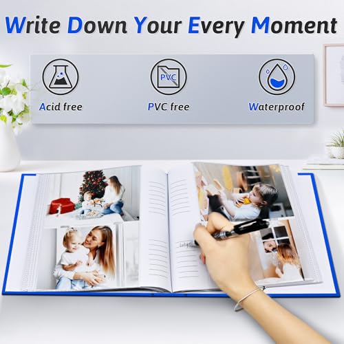 Popotop Photo Album 4x6 200 Photos with Writing Space, Leather Cover Album with Display Picture Window, Photo Book for Wedding Family Baby Gift - color: Royal Blue, size: 200 Pockets