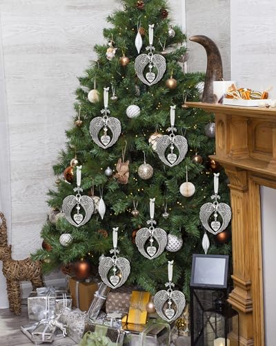 Christmas Memorial Ornaments Angel Wings Family Friend Grieving Gifts, A Piece of My Heart is in Heaven Memory of Loved One Sympathy Gift for Passed Xmas Tree Decorations Keepsake
