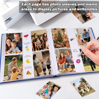 600 Pocket 4x6 Photo Album with Writing Space, Linen Cover, Blue - color: 600 Pockets Blue