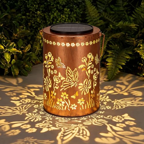 Solar Lantern Outdoor, Butterfly Decorative Hanging Lantern | 13.4", Upgraded Solar Panel & 2000mAh Battery, Outdoor Waterproof Garden Decor for Patio Yard, Gifts for Women Mom Grandma - style: Butterfly