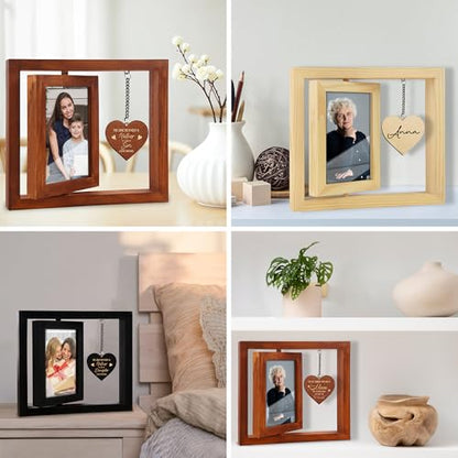 vinatimes Walnut Rotating Picture Frame for Mom Floating Frame 4x6 Photo Double-Side Mama Nana Step Mother-in-law Christmas Birthday Gifts Mother's Day Family Frame Tabletop Display HU-KX-MOM-WAL-A8 - color: 4. Mom - Walnut, size: 9"x8.2"