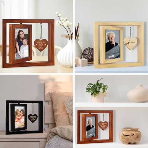 vinatimes Walnut Rotating Picture Frame for Mom Floating Frame 4x6 Photo Double-Side Mama Nana Step Mother-in-law Christmas Birthday Gifts Mother's Day Family Frame Tabletop Display HU-KX-MOM-WAL-A8 - color: 4. Mom - Walnut, size: 9"x8.2"