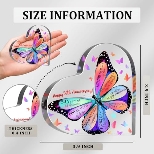 50th Anniversary Butterfly Acrylic Sign, 4" x 4" Heart-Shaped Decorative Sign for Him Her Couples, Gift, Special Occasions - style: 50th Anniversary