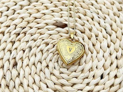 GOKING Love Heart Memory Locket Necklace Holds Pictures for Women - color: Letter V