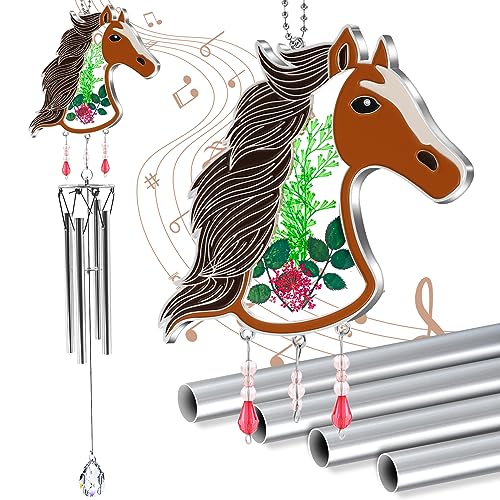 KY&BOSAM Horse Wind Chime with Crystal Sympathy Wind Spinner Memorial Wind Chime for Loss of Loved One Prime Bereavement Sympathy Memorial Gift for Loss of Mother Nana Father Gift Home Garden Decor - color: Horse Head - Brown