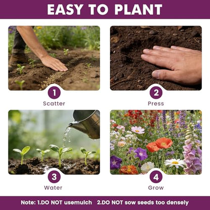 Wildflower Seeds Bulk 10000+, 1.06oz Butterfly Hummingbird Mix, 21 Variety Perennial Annual Mix, Heirloom Flower Seeds for Planting Outdoor Indoor, High Germination Rate Garden Seeds