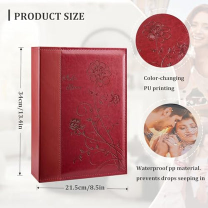 Artmag Photo Album 4x6 300 Photos, Extra Large Capacity Leather Cover Wedding Family Photo Albums Holds 300 Horizontal 4x6 Photos(Red) - color: Red, size: 300 Pockets
