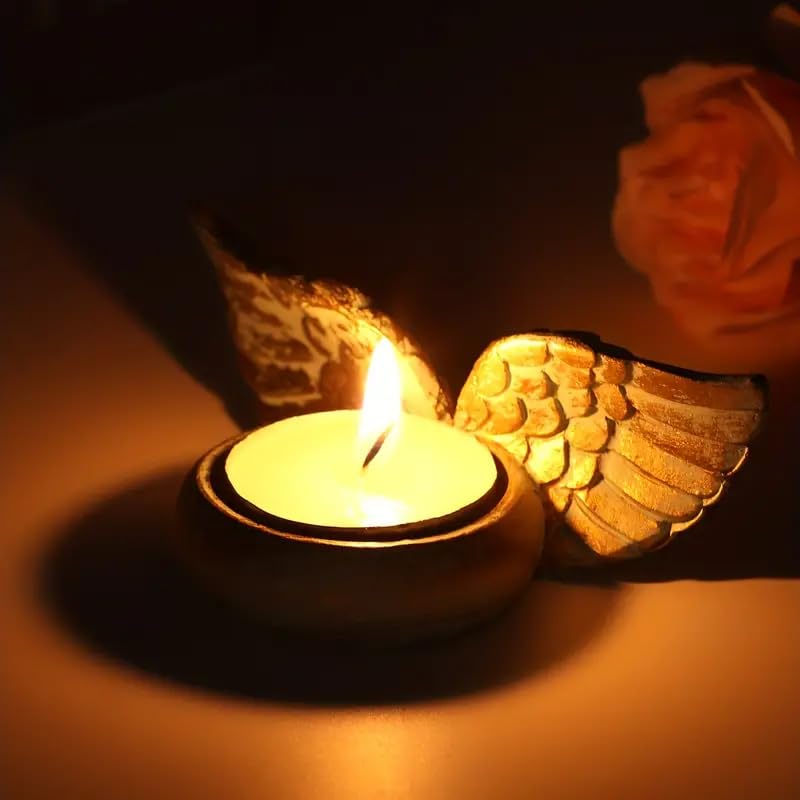 1Pcs Angel Wings Candle Holder Green Angel Wings Tealight Candle Holders Resin Votive Candle Holder Prayer Candle Holder Memorial Gifts for Family Desktop Decorative Tree Candles