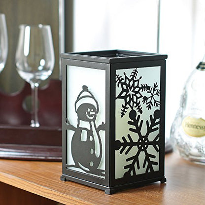 Decorative Led Candle Lantern with Timer Rustic Candle Lantern with Twelve Magnetic Seasonal Themed Panels ,5 x 5 x 8.5" Black
