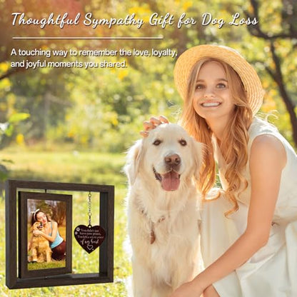 Pet Memorial Gift for Dogs and Cats – Rotating Wooden Picture Frame for 4x6 Photos – Loss of Dog Sympathy Gift, Pet Loss Remembrance Bereavement Keepsake - color: you left a whole piece of my heart