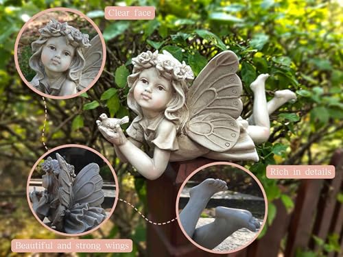 MeritMode Fairy Flower Garden Outdoor Statue - Angel Holding Bird - style: Garden