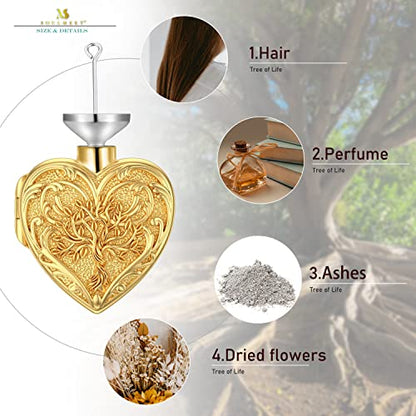 SOULMEET Cremation Jewelry for Ashes, Sterling Silver Urn Necklace for Ashes Women Men, Cherish Memories Cremation Jewelry to Keep Someone Near to You - color: M1-Gold tree
