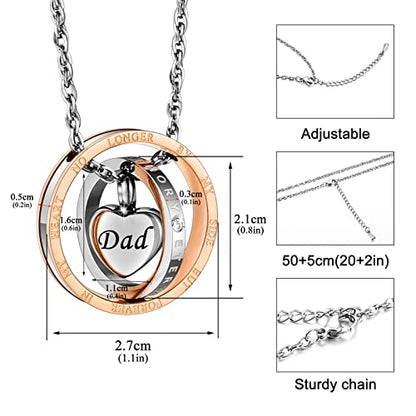 XIUDA Cremation Urn Necklace for Ashes Eternal Memory Carved Keepsake Stainless Steel Urn Jewelry Memorial Ash Holder - color: Silver&Rose Gold-DAD