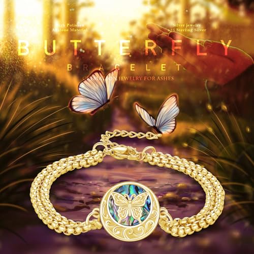 TUGHRA Ashes Bracelet for Women Urn Bracelet for Ashes 925 Sterling Silver Cremation Jewelry Memorial Gifts Keepsake Bracelet - style: Ashes Bracelet-coin-butterfly-gold