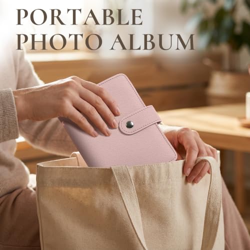 Vienrose 4x6 Small Photo Album Faux Leather 32 Pockets Mini Book Pink - color: Pink, size: 32 Pockets