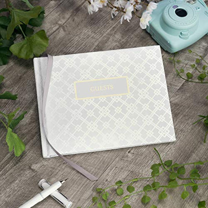 Global Printed Products Wedding Guest Book, 9"x7", White with Gold Foil