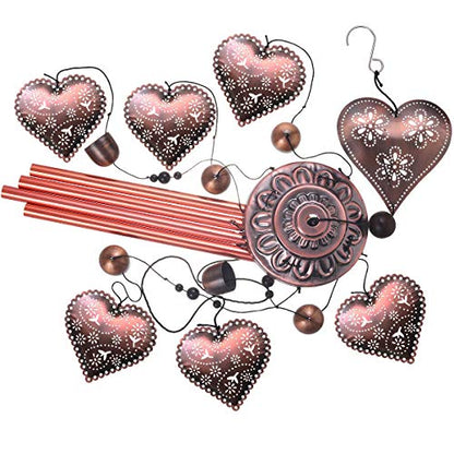 Loving Heart Wind Chimes Outdoor Indoor Decor - with 4 Aluminum Tubes 6 Bells 7 Hearts Mobile Romantic Wind Catcher Heart Shaped Windchimes for Home, Mom Gifts, Balcony, Festival, Garden Decoration