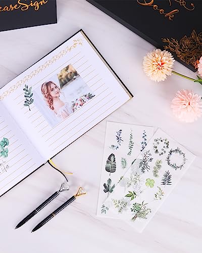 Black Wedding Guest Book, Guest Book Wedding Reception with Pens, 9x7'' | Personalized Wedding Guestbook Photo Album Sign in Book, Gold Foil Hardcover & Gilded Edges, For Weddings Baby Shower Party - color: Black
