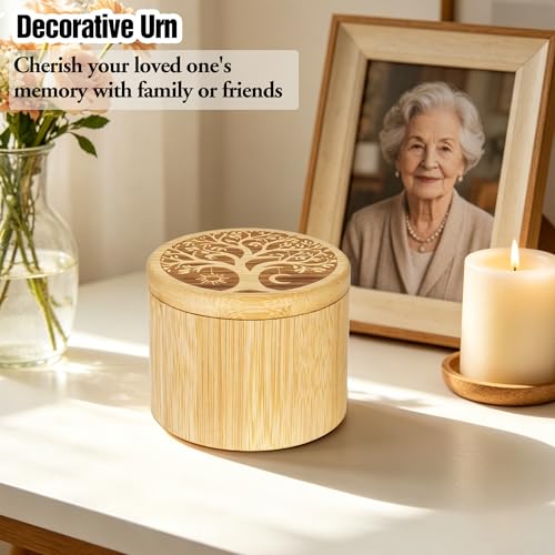 Small Urns for Human Ashes Keepsake Tree of Life Human Urn for Ashes for Women Bamboo Decorative Urn for Cremation Handcrafted Keepsake