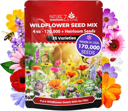 NatureZ Edge Wildflower Seeds Mix – 1/4 lb, 170,000 Seeds, 35 Variety Perennial & Annual Flower Seeds to Plant Outside, Bulk Wildflower Seeds, Wild Flower, Semillas de Flores - size: 1/4 lb