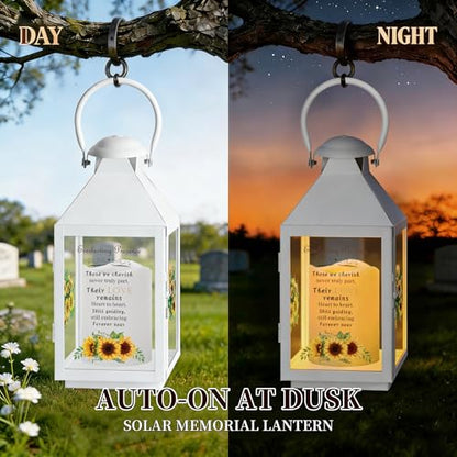White Memorial Lantern Sympathy Gift for Loss of Loved One | Remembrance Solar Lantern with Sunflower, Bereavement Gifts for Loss of Mother Father Gift - color: White Iron Sunflower