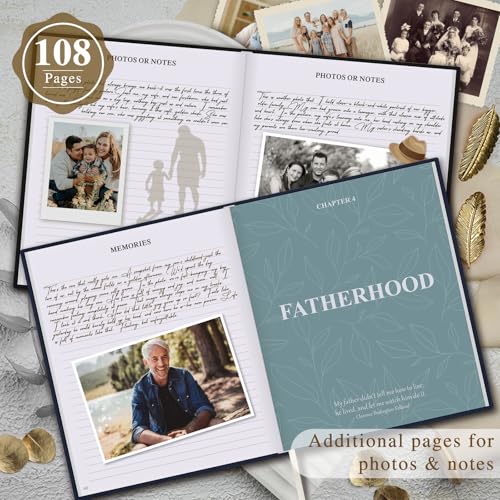 Lanpn Grandpa Life Story Book Journal with 270+ Prompts, Leather Hardcover Grandfather Guided Journal to Fill Out Memory Keepsake Book, Father's Day Birthday Christmas Gift for Grandpas, Blue - color: Blue