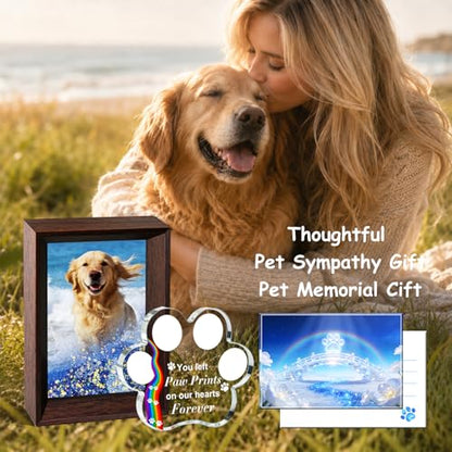 Dog Memorial Gifts for Loss of Dog Sympathy Gift - Personalized Pet Picture Frame 4x6【w/ Rainbow Bridge Ornament & Name Stickers & Sympathy Card】- Ideal Dogs Passing Away Gifts for Friends & Family