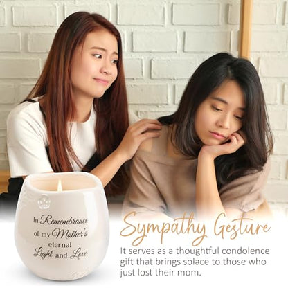 Pavilion Light Your Way Memorial Ceramic Vessel - 100% Soy Wax Candle with "In Remembrance Of My Mother's Eternal Light And Love" Text, Decorative Soy Filled Candle, Scent of Tranquility, 8 oz, White - style: In Memory, Mother's Light