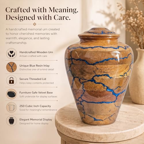 Handcrafted Decoarative Wooden Urn for Human Ashes Adult Male Female, Wooden Urn Box for Pets, Memorial Urn, Funeral Cremation Urn Jar Wooden (Extra Large) - size: X-Large