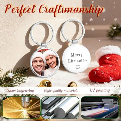 Custom Keychain with Picture, Personalized Photo Key Chain Gifts for Men | Stainless Steel, Double-sided Customized Text, Logo, Personalized Gifts for Boyfriend, Dad, Father's Day, Valentine’s Day - color: W -Christmas Keychain