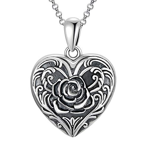 SOULMEET Sunflower/Rose/Daisy Heart Locket Necklace That Holds Pictures Keep Someone Near to You Sterling Silver/Gold Personalized Photo Locket Gift - style: A-Rose locket only