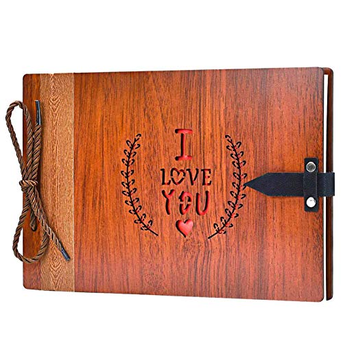 ZEEYUAN Wooden Photo Album Scrapbook DIY Photo Book Wedding Guest-Book 80 Pages Travel Memory Book Birthday Anniversary Valentine's Gift for Mother Father (I Love You) - color: I Love You