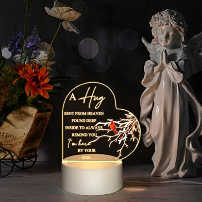 Roowest Night Light Memorial Gifts Clear Acrylic Sympathy Gifts Sign LED Light Red Cardinal Remembrance Bereavement Heart Condolence Present for Father Mother Husband Son Loss of Loved One