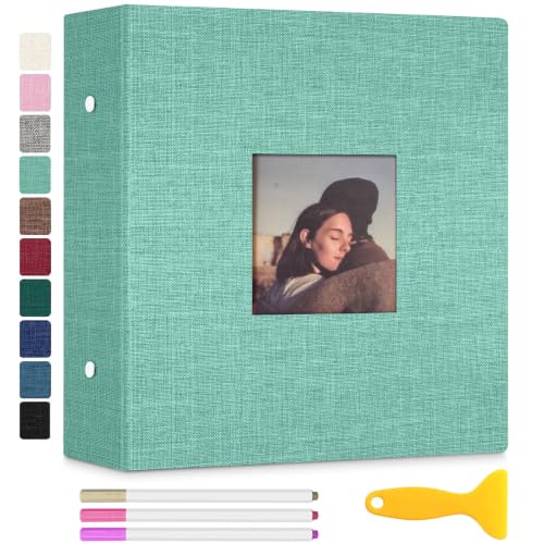 Zesthouse Photo Album Self Adhesive 60 Pages, 3-Ring Scrapbook Albums Holds 3x5 4x6 5x7 6x8 8x10 Photos (Green, 11"x10.6"/White 60 Pages) - color: Green, size: 11"x10.6"/White 60 Pages