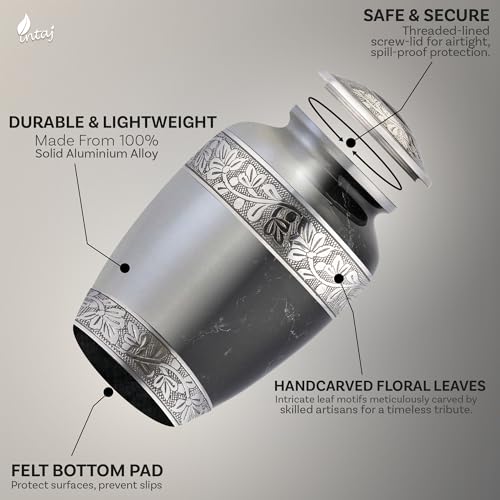 Marble Finish Metal Cremation Urn for Human Ashes, 200 Cu in, Black - color: Black, size: Large