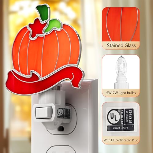 Stained Glass Pumpkin Luminous Night Light Halloween Decor - color: Pumpkin