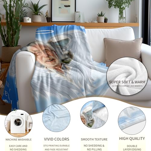 Arovene Ship Next Day, Custom Memorial Blanket with Photo - Printed in USA, A Hug from Heaven Blanket, Personalized Sympathy Gifts for Loss of Loved One Dad Mom Husband Wife Friend Dog Memorial Gifts - color: Style 01