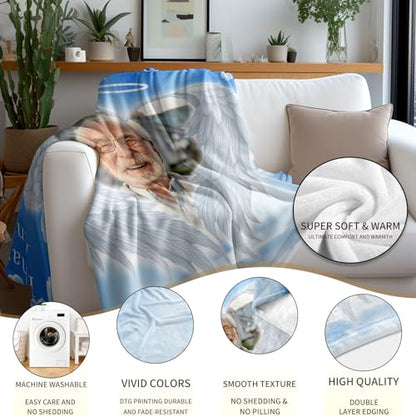 Arovene Ship Next Day, Custom Memorial Blanket with Photo - Printed in USA, A Hug from Heaven Blanket, Personalized Sympathy Gifts for Loss of Loved One Dad Mom Husband Wife Friend Dog Memorial Gifts - color: Style 01