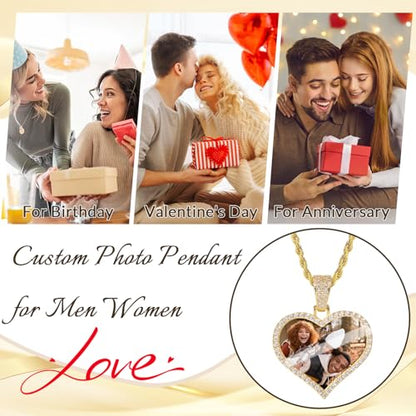 HJX Custom Circle Chain with Wings, Memorial Picture Necklace for Men Womem - color: 4-heart