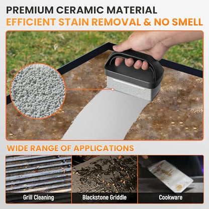 Grill Brick for Cleaning Flat Top, Heavy Duty Grill Stone Griddle Brick | Pumice Grill Cleaning Brick with Handle & Scraper, Griddle Cleaner for Removing Stubborn Grease, Rust (5 PCS) - color: Gray-5 PCS