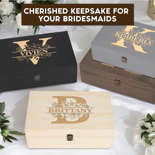 Personalized Floral Monogram Box, Engraved Bridesmaid & Maid of Honor Gift | Add initial & name. Holds jewelry, photos & mementos. 4 sizes, 4 finishes & optional inside engraving for bridal party gifts. - style: 3. Monogram Designs