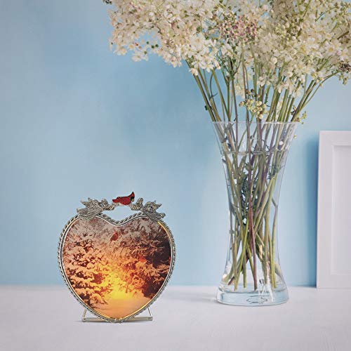 Cardinal Winter Scene Tealight Candle Holder, Snowy Forest Votive Candleholder with Red Cardinals and Metal Angel Accents, Clear Base Christmas Memorial Decor, Sympathy Gift, 4 5/8 x 4 1/8 x 2.5