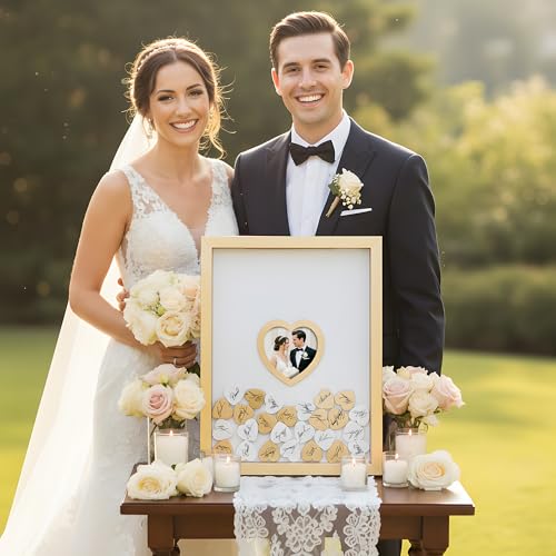 Gold Wedding Guest Book Alternative, Guest Book Wedding Reception, Wedding Guest Book with Wooden Hearts Guest Book Signs for Wedding Anniversary Birthday Party Baby Shower - color: Gold