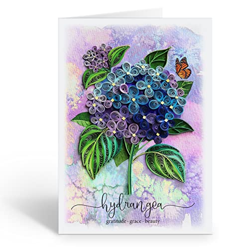 Blue Hydrangea Floral Sympathy Birthday Get Well Love Friend Boss Mom Daughter Girl Grandma Quilling Card, 5in x 7in - color: Blue Hydrangea