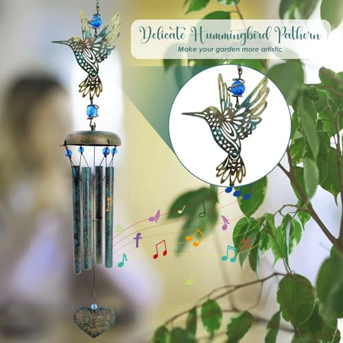 ASTARIN Hummingbird Wind Chimes Outside | Unique Hummingbird Gifts All Metal Wind Chimes for Love One Gifts for Mom, Grandma, Daughter, Garden, Patio, Backyard.(29”) - size: 29" Hummingbird